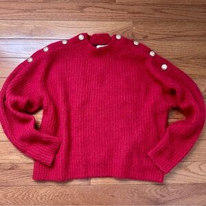 Boden Red Mock Turtleneck Sweater with Gold Button Accents